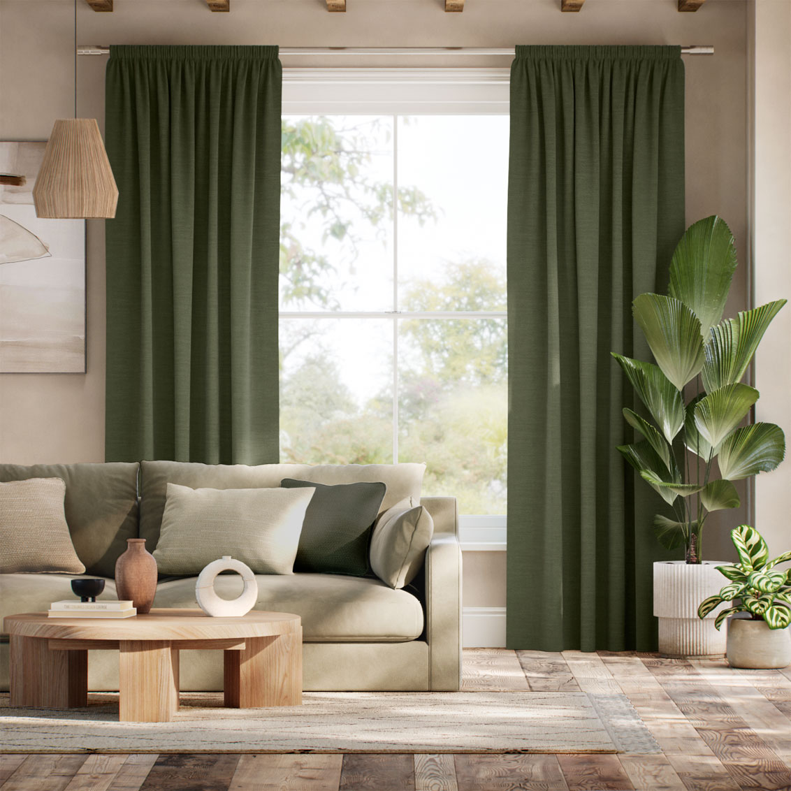 Bijou Linen Forest Green カーテン