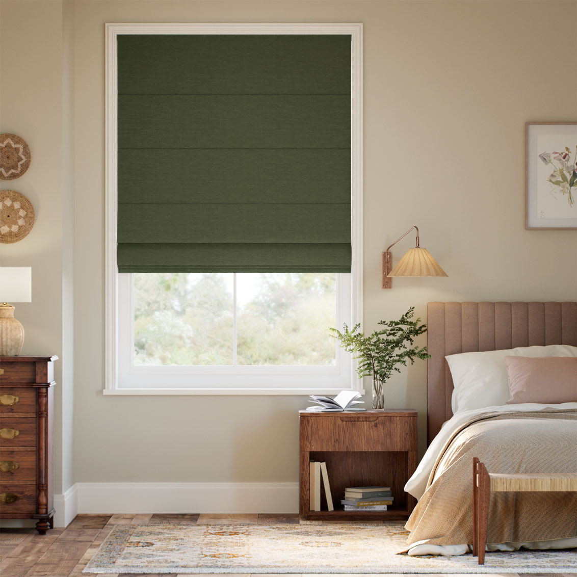 Bijou Linen Forest Green ローマンシェード