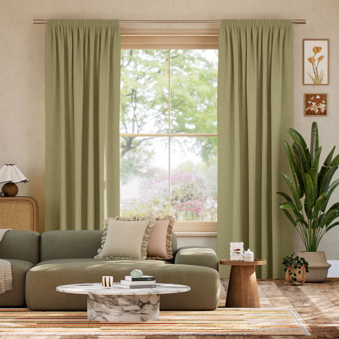 Bijou Linen Olive カーテン