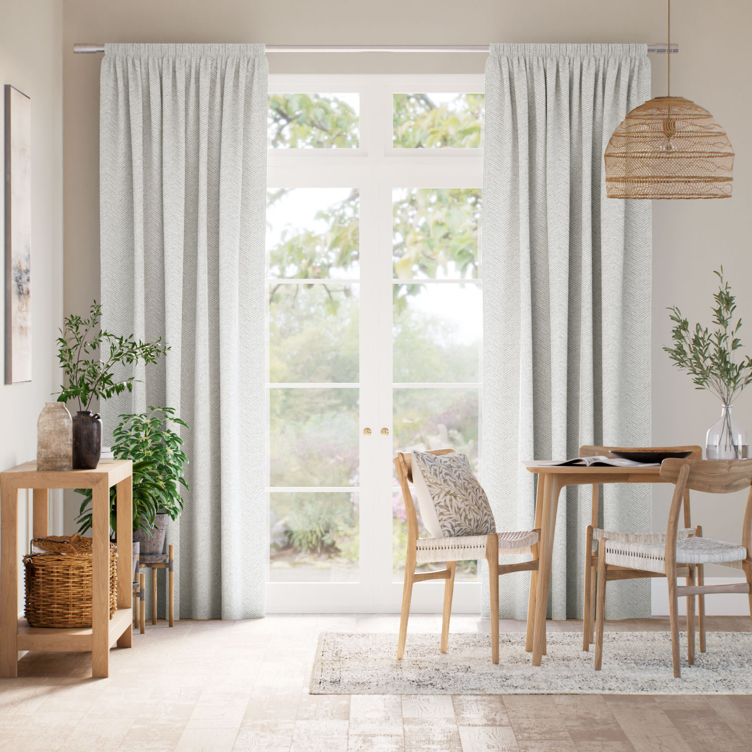 Cassia Silver & White Curtains