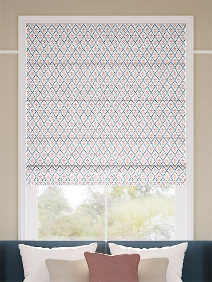 Floral Trellis Blue & Red ローマンシェード サムネイル写真