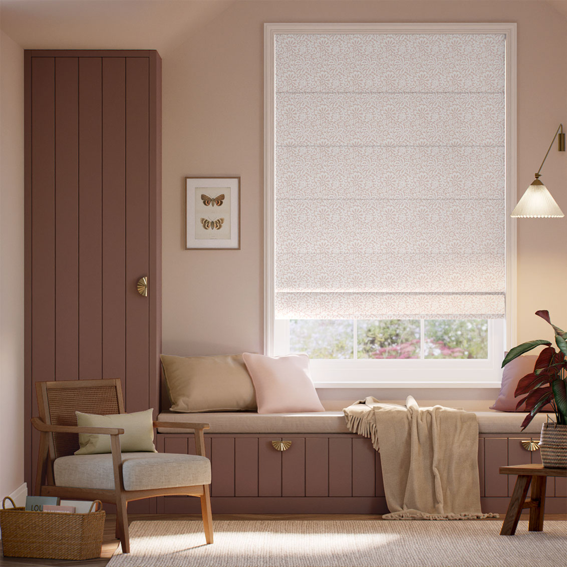 ２Flower Block Blush Roman Blind