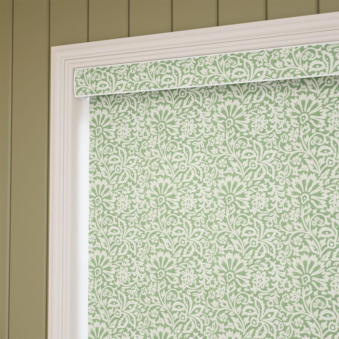 ２Flower Block Green Roller Blind