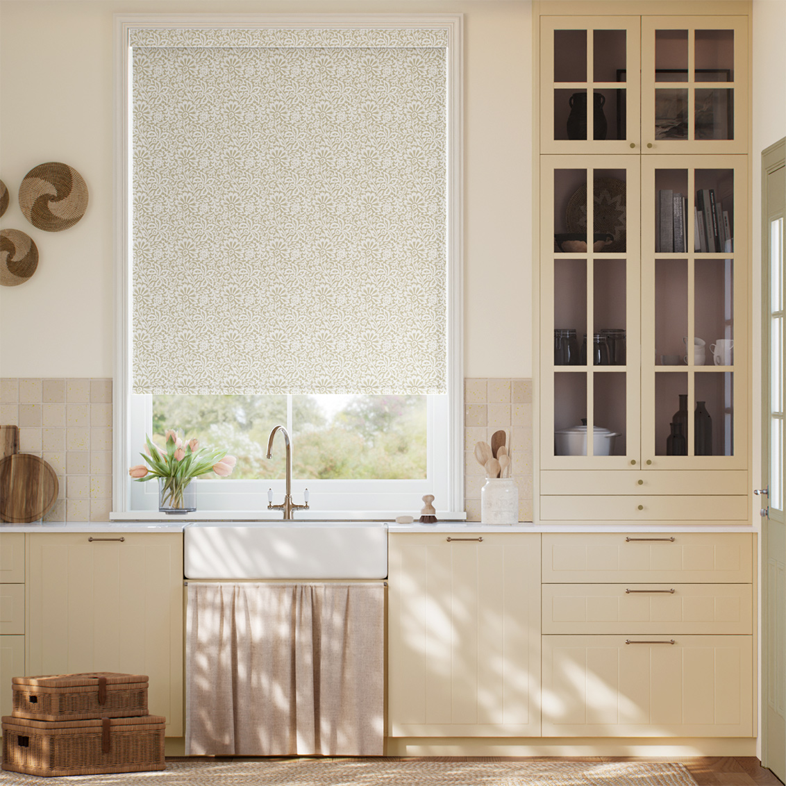 ２Flower Block Neutral Roller Blind
