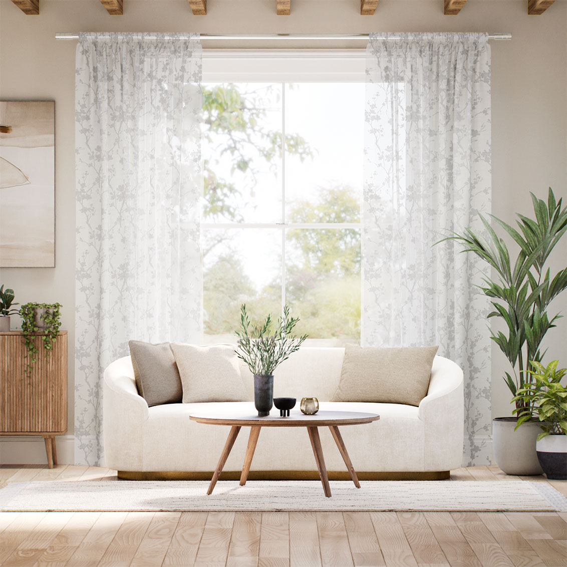 Fuji Blossom Ice White Curtains