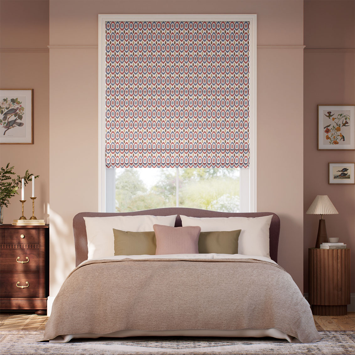 ２Inca Spot Blue & Red Roman Blind
