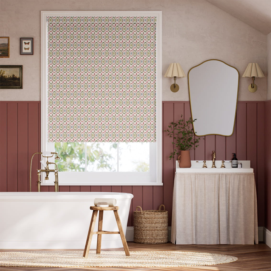 ２Inca Spot Green & Blush Roller Blind