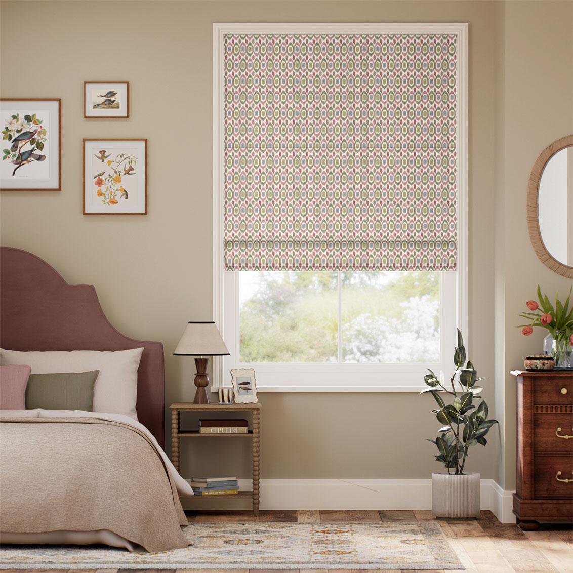 ２Inca Spot Green & Blush Roman Blind