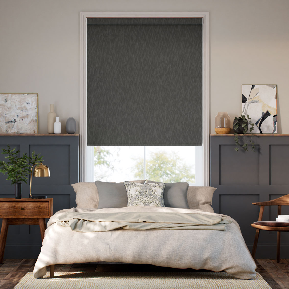 Soft Raise Static Blackout Slate Grey Roller Blind