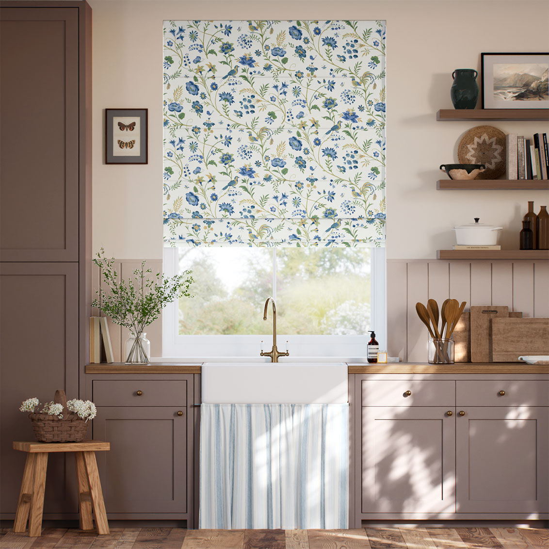２Songbird Blue & Green Roman Blind