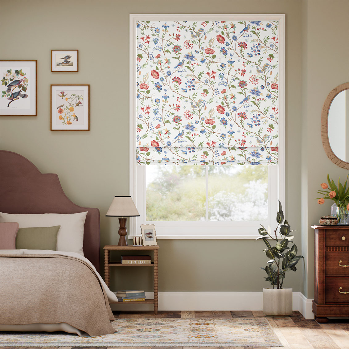 ２Songbird Blue & Red Roman Blind