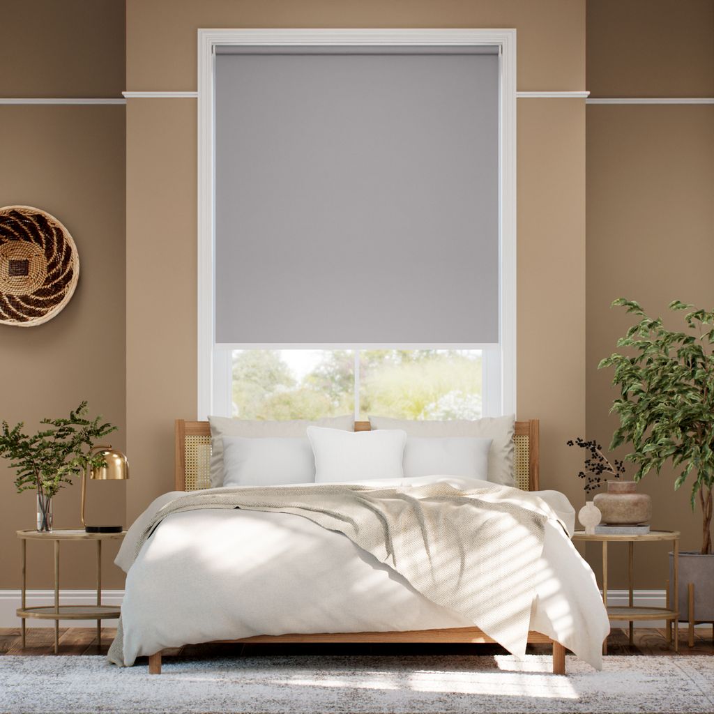 【つっぱり式】防炎 遮光 グレー ロールスクリーン