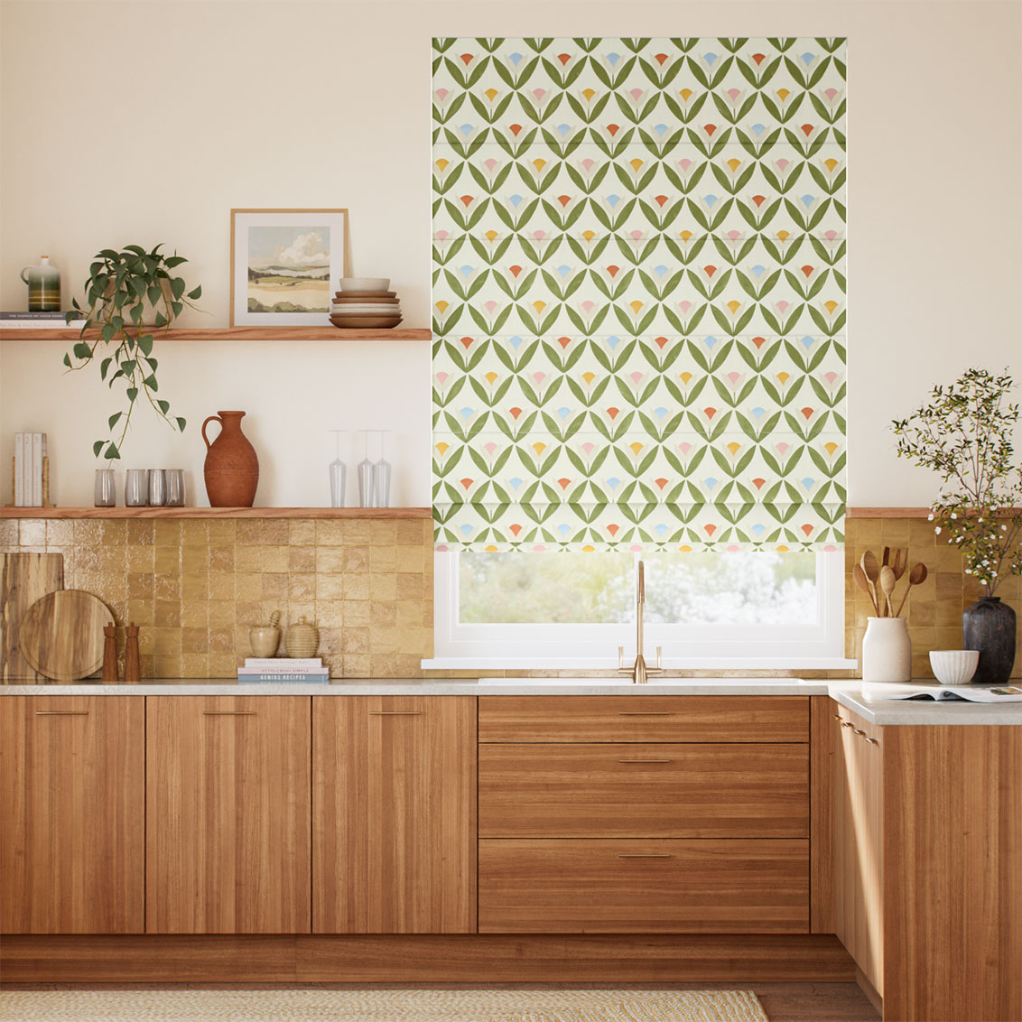 １−２Tulip Trellis Flamenco Roman Blind