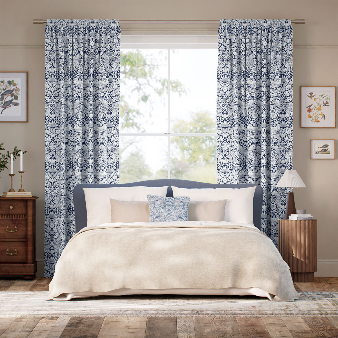 William Morris Strawberry Thief Navy  Curtains