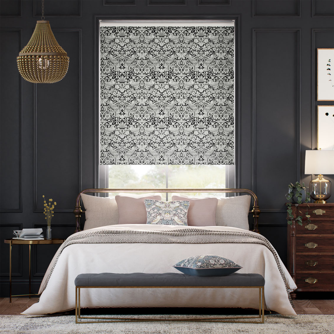 William Morris Strawberry Thief Onyx  Roller Blind