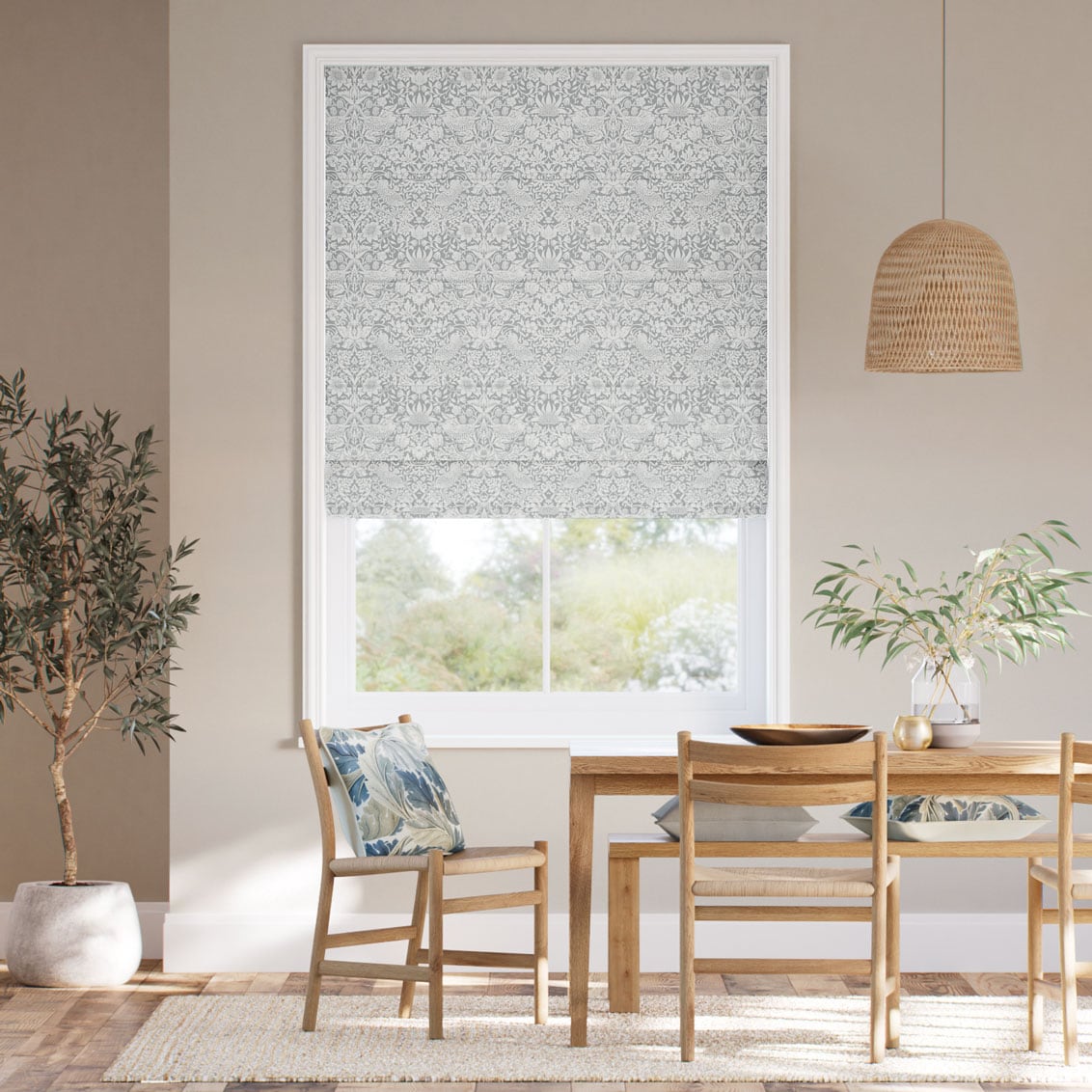 William Morris Strawberry Thief Silver Grey  Roman Blind