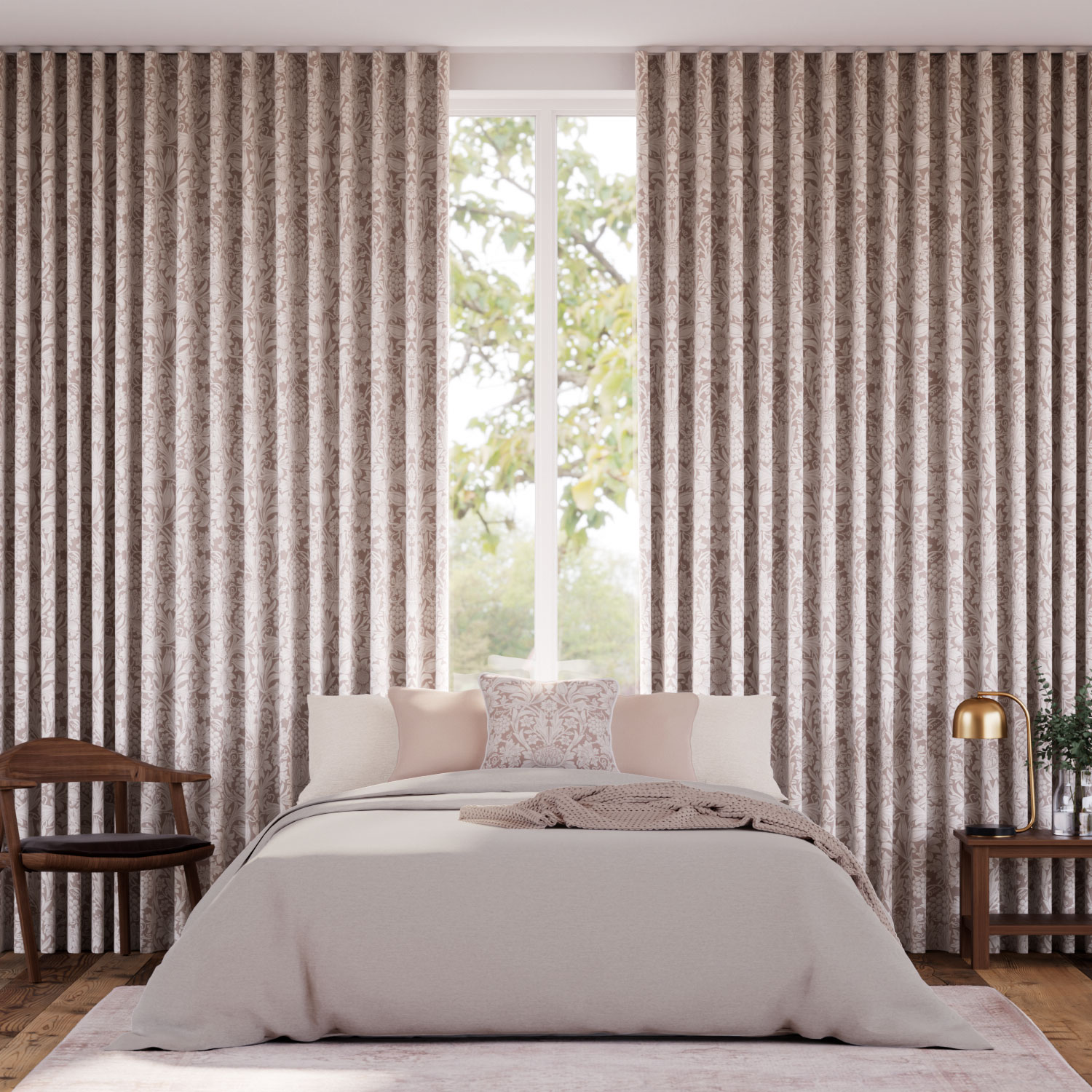 William Morris Sunflower Dusky Rose Curtains