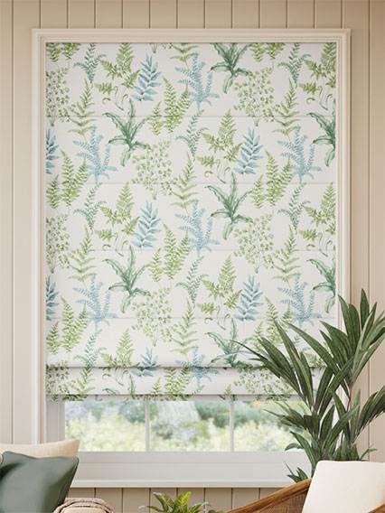 Woodland Fern Green & Aqua ローマンシェード サムネイル写真